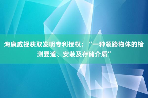 海康威视获取发明专利授权：“一种领路物体的检测要道、安装及存储介质”